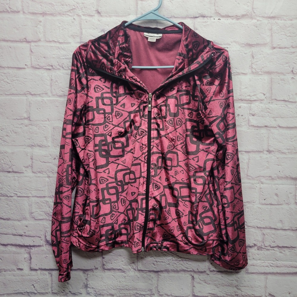Mirror Image Velour Zip Up Jacket Womens L Metallic Athletic Streetwear Retro